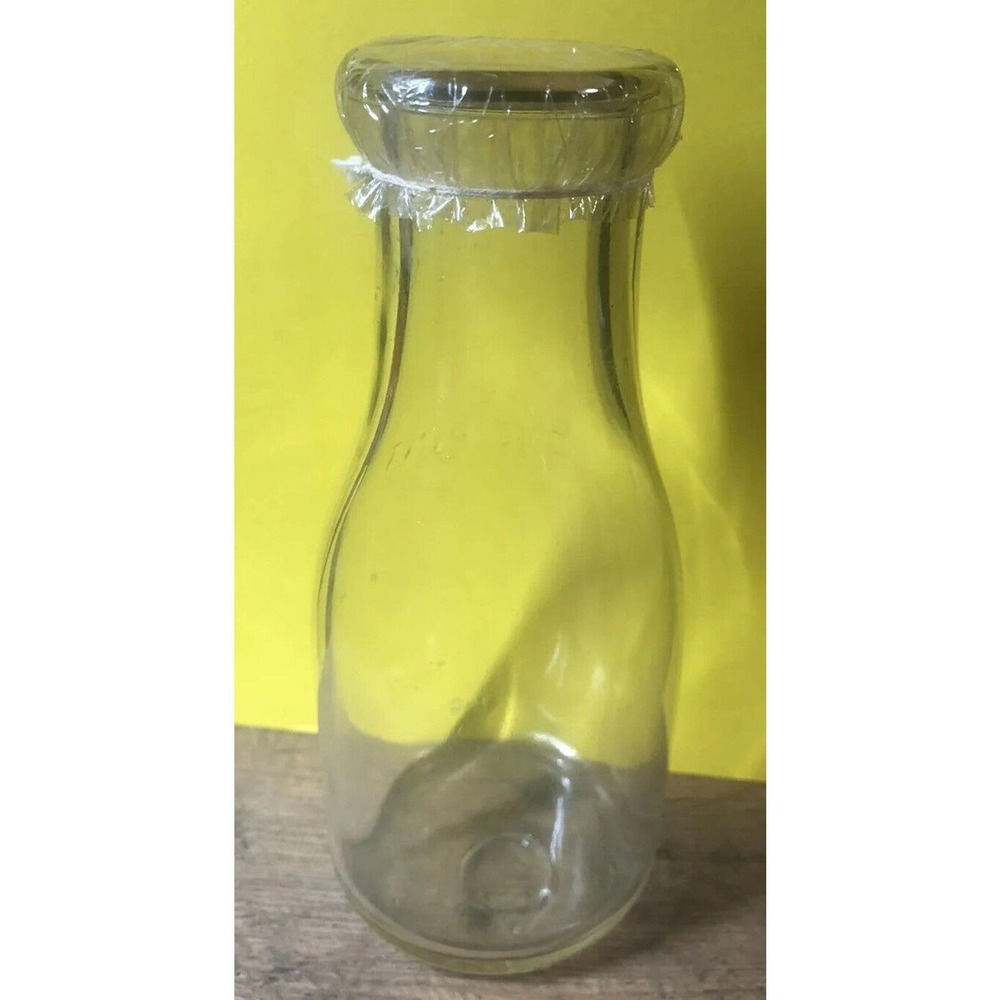 Milk Bottle One Pint Pure Guernsey Original Cardboard Pull Tab Clear Dairy VTG